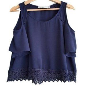 ASTR The Label Cold Shoulder Blouse Lace Trim Sz S